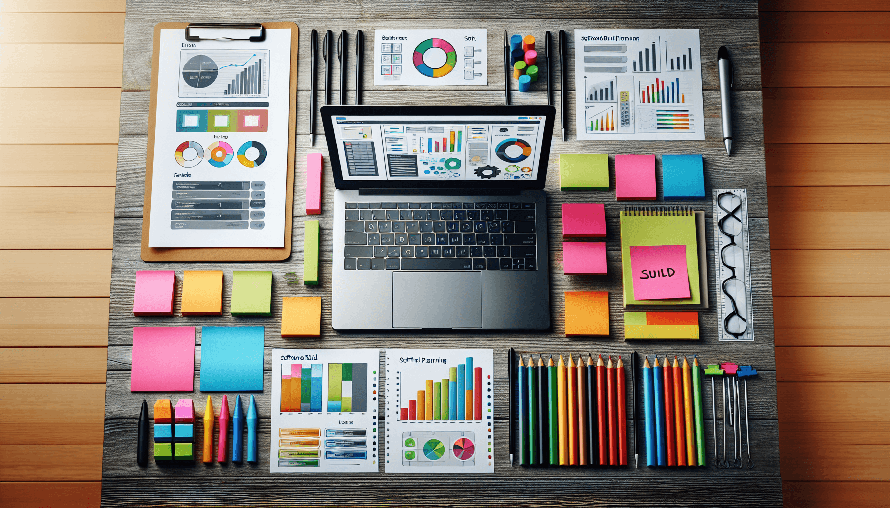 A creative representation of tools and templates for software build planning.