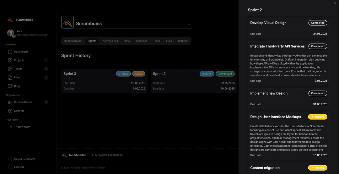 Activity feed in dashboard