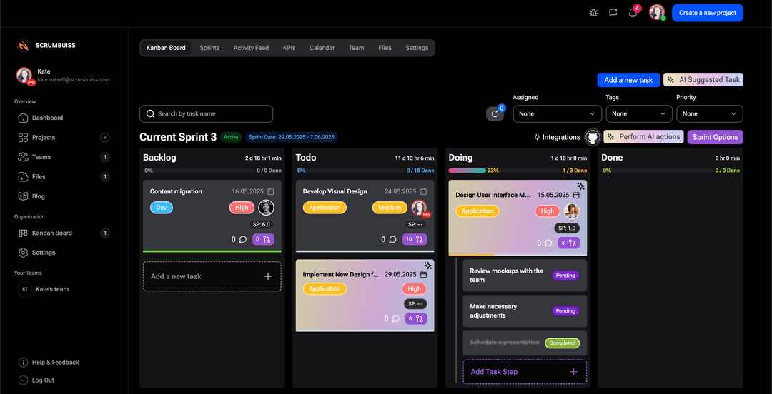 Activity feed in kanban