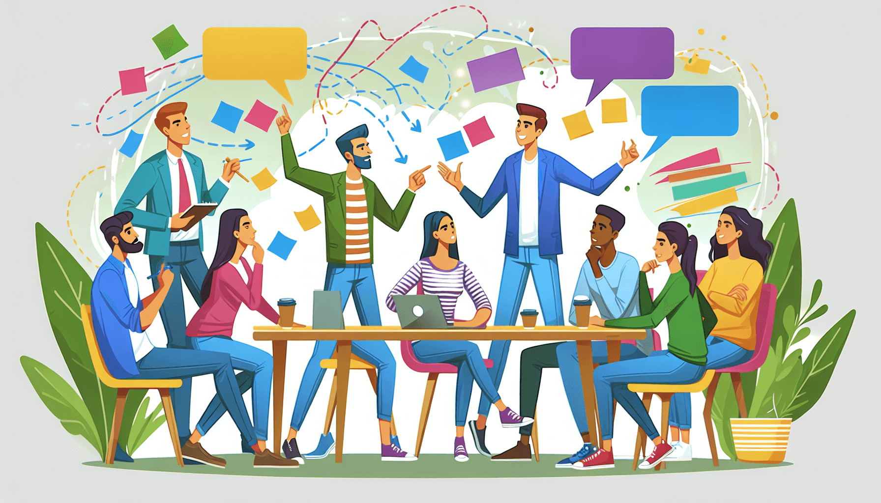 An illustration of effective communication skills in a team setting.