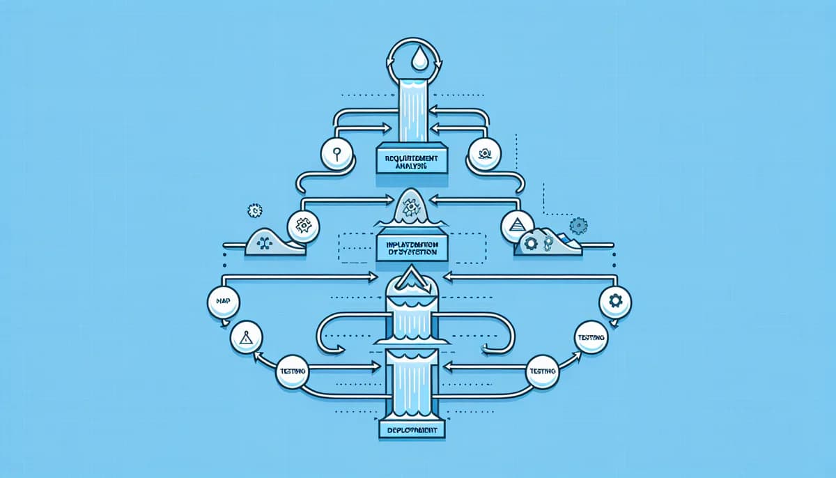 Image illustrating Grundlagen des Wasserfallmodells im Projektmanagement in article about wasserfallmodell projektmanagement