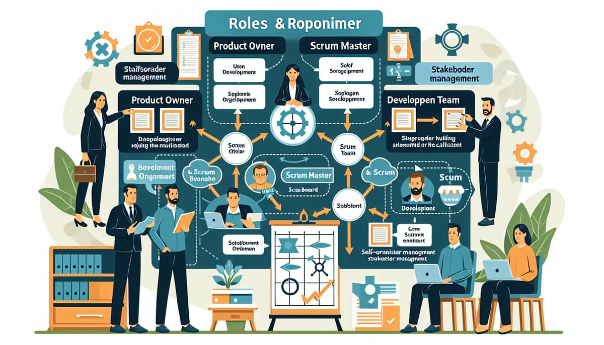 Image illustrating Scrum Rollen und Verantwortlichkeiten im Team in article about scrum projektmanagement