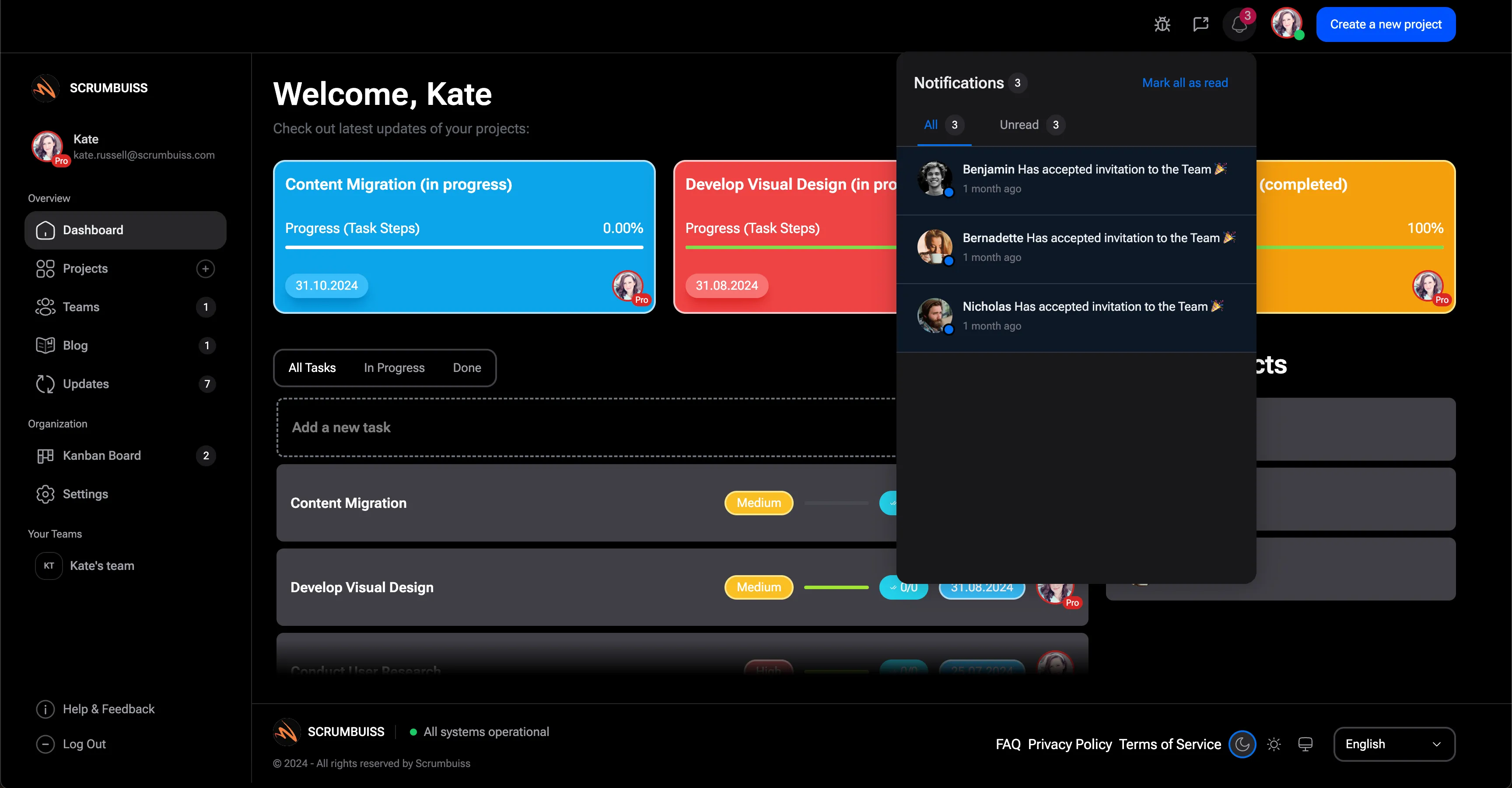 Dashboard notifications