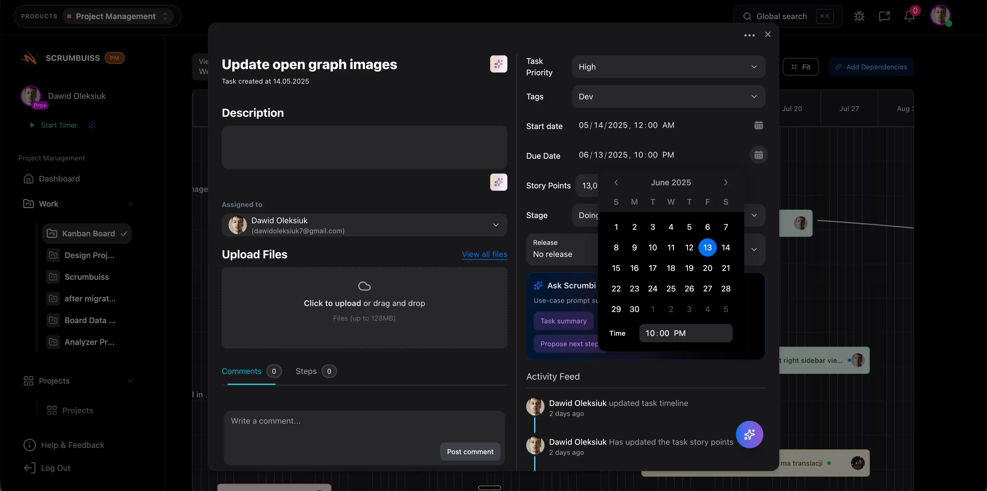 Gantt timeline rescheduling