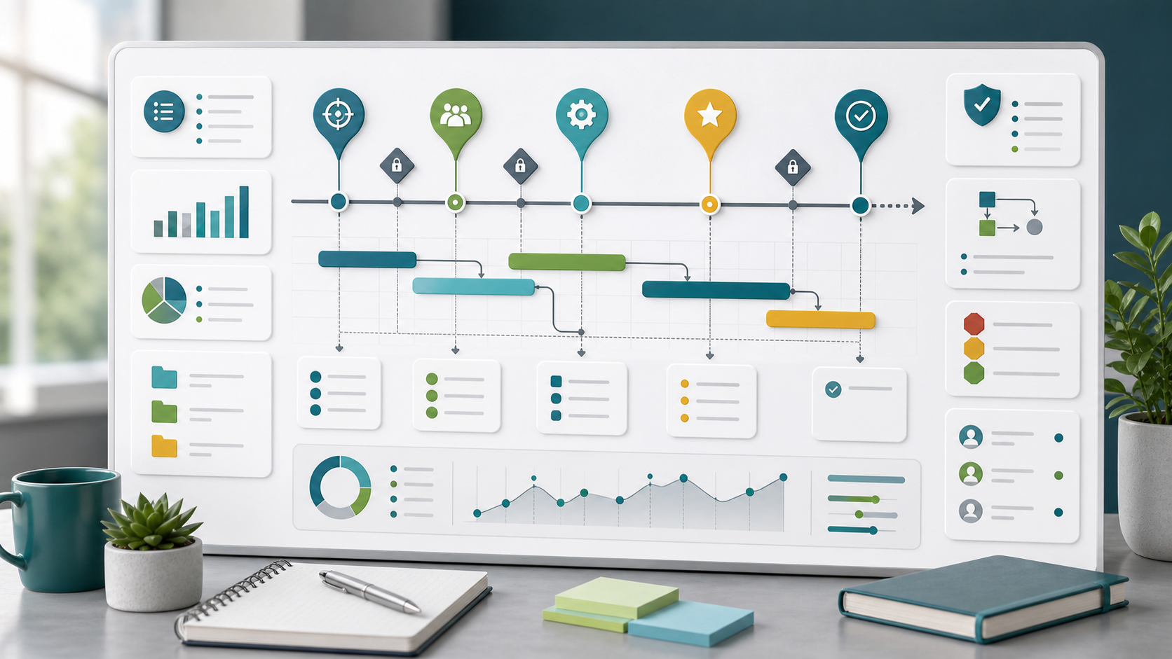 Project milestone schedule with approval gates, dependencies, and delivery checkpoints
