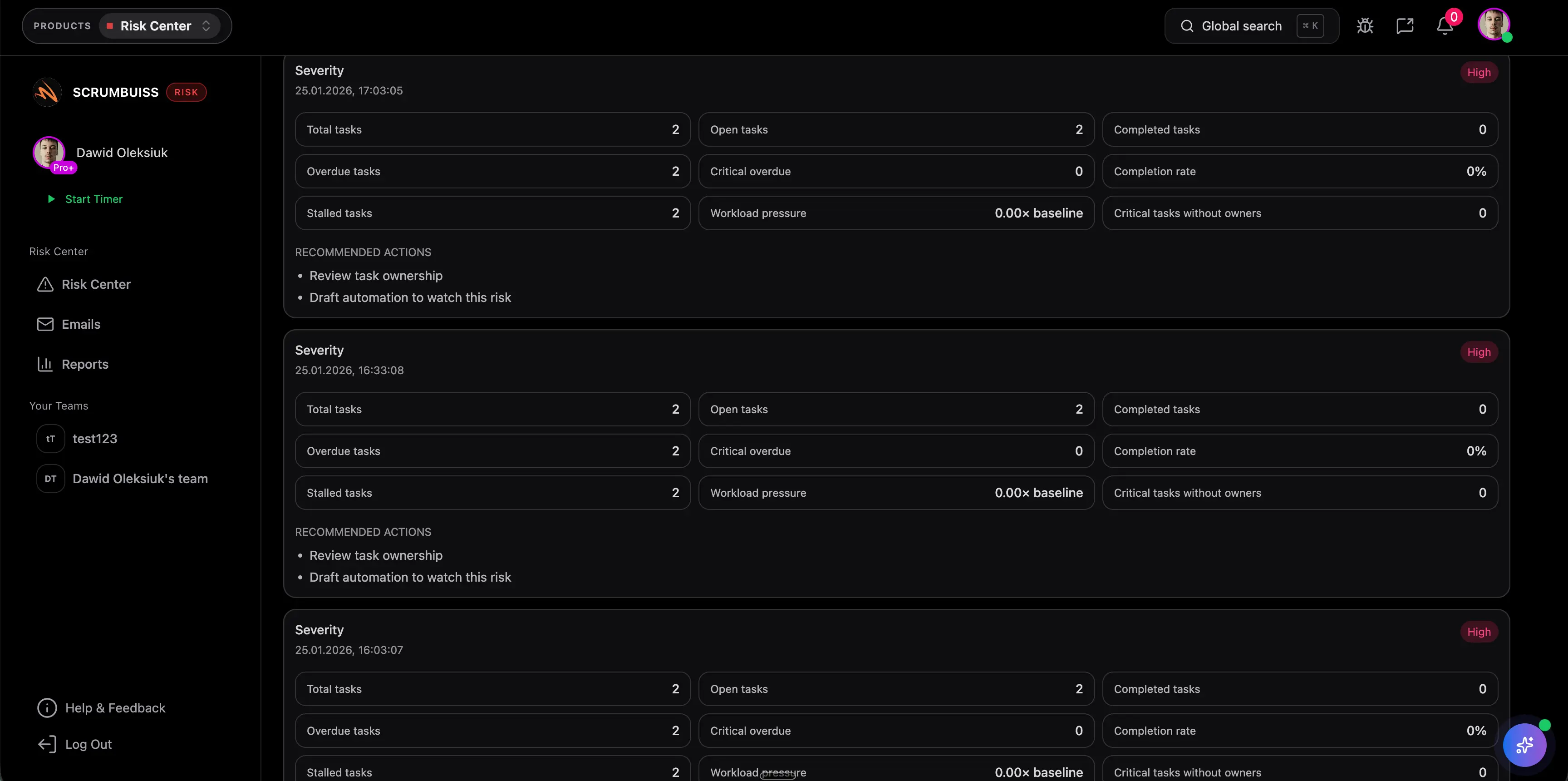 Risk trends and signals