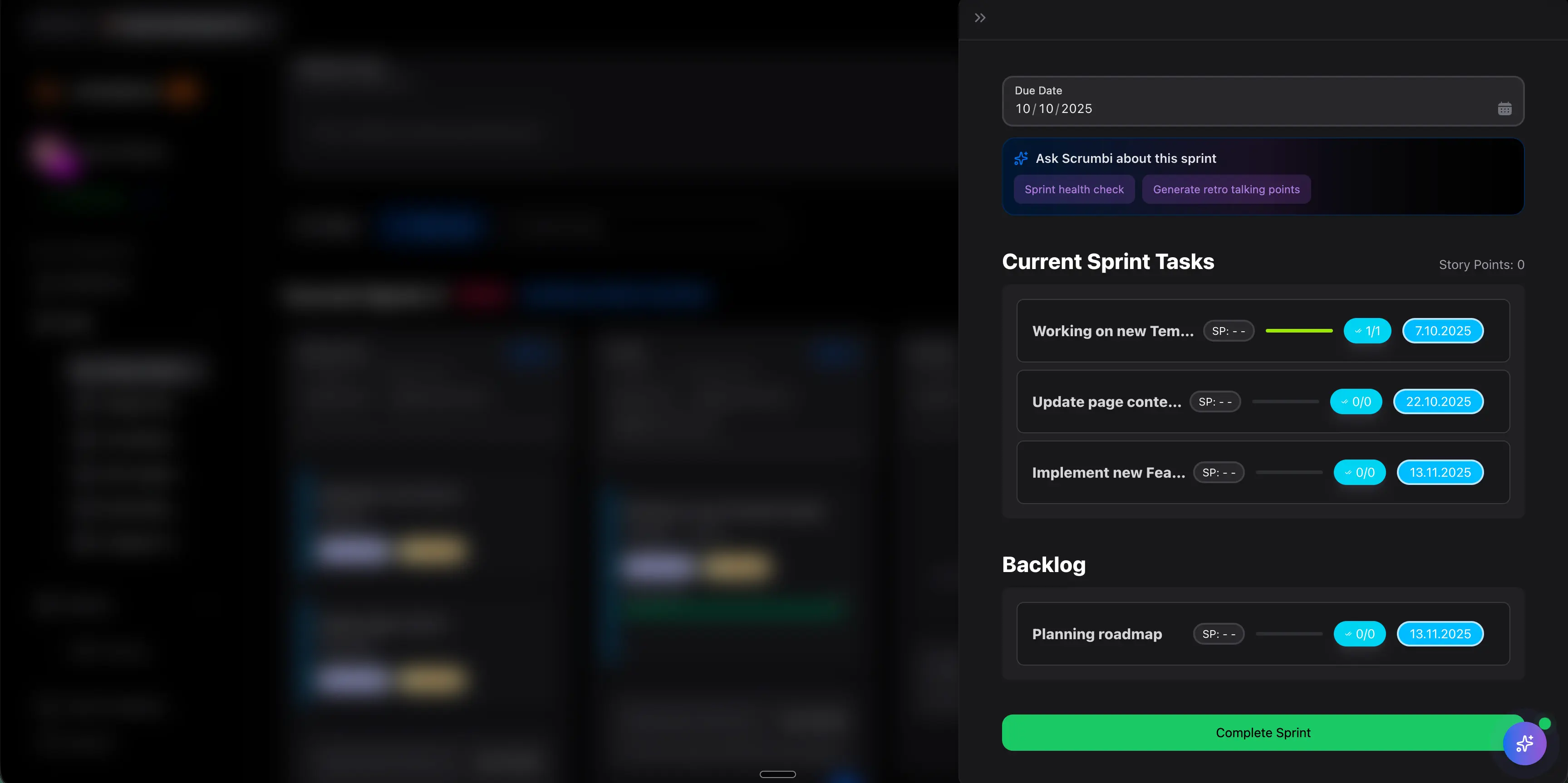 Set the sprint goal screenshot