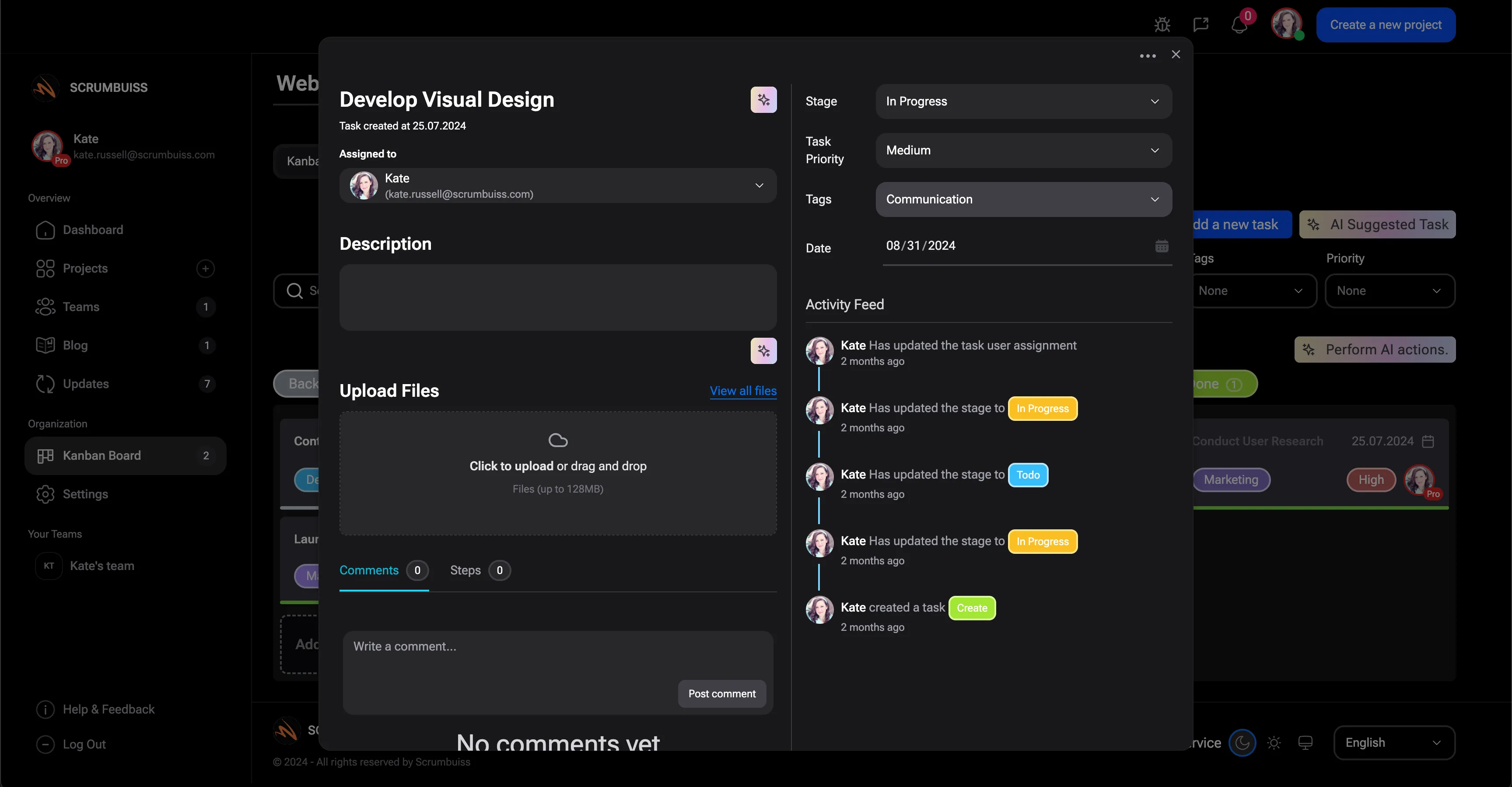 Scrumbuiss task comments example